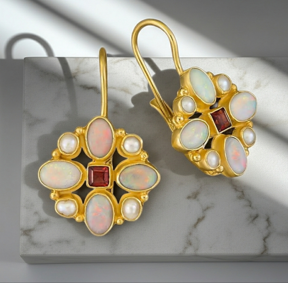 Elegant Opal and Pearl Earrings NWOT